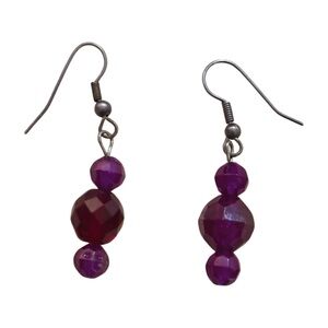 Vintage Handmade Purple Bead Earrings - Dangle Drop Boho Artisan Jewelry